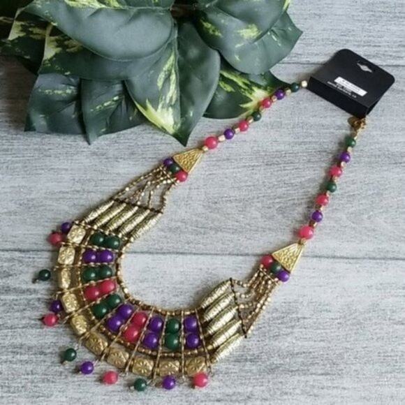 ZAD gold plated ethnic multi bead necklace NEW - Picture 3 of 6